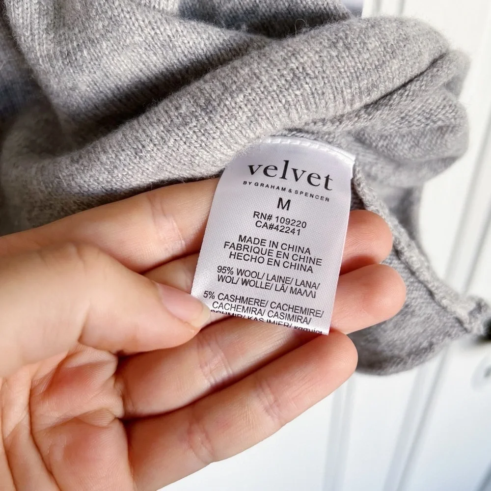 Velvet • Wool Blend Cold Shoulder Sweater heather grey cashmere knit pullover - Picture 9 of 12